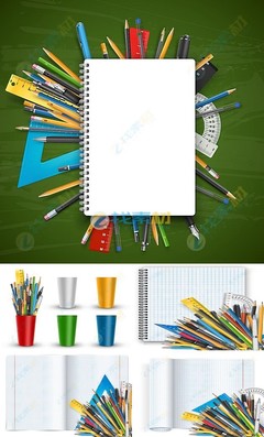 商务铅笔文具用品合集矢量素材下载